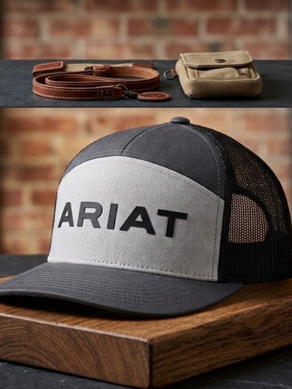 NEW! Ariat Men's Gray and Black Mesh Trucker Cap NWT